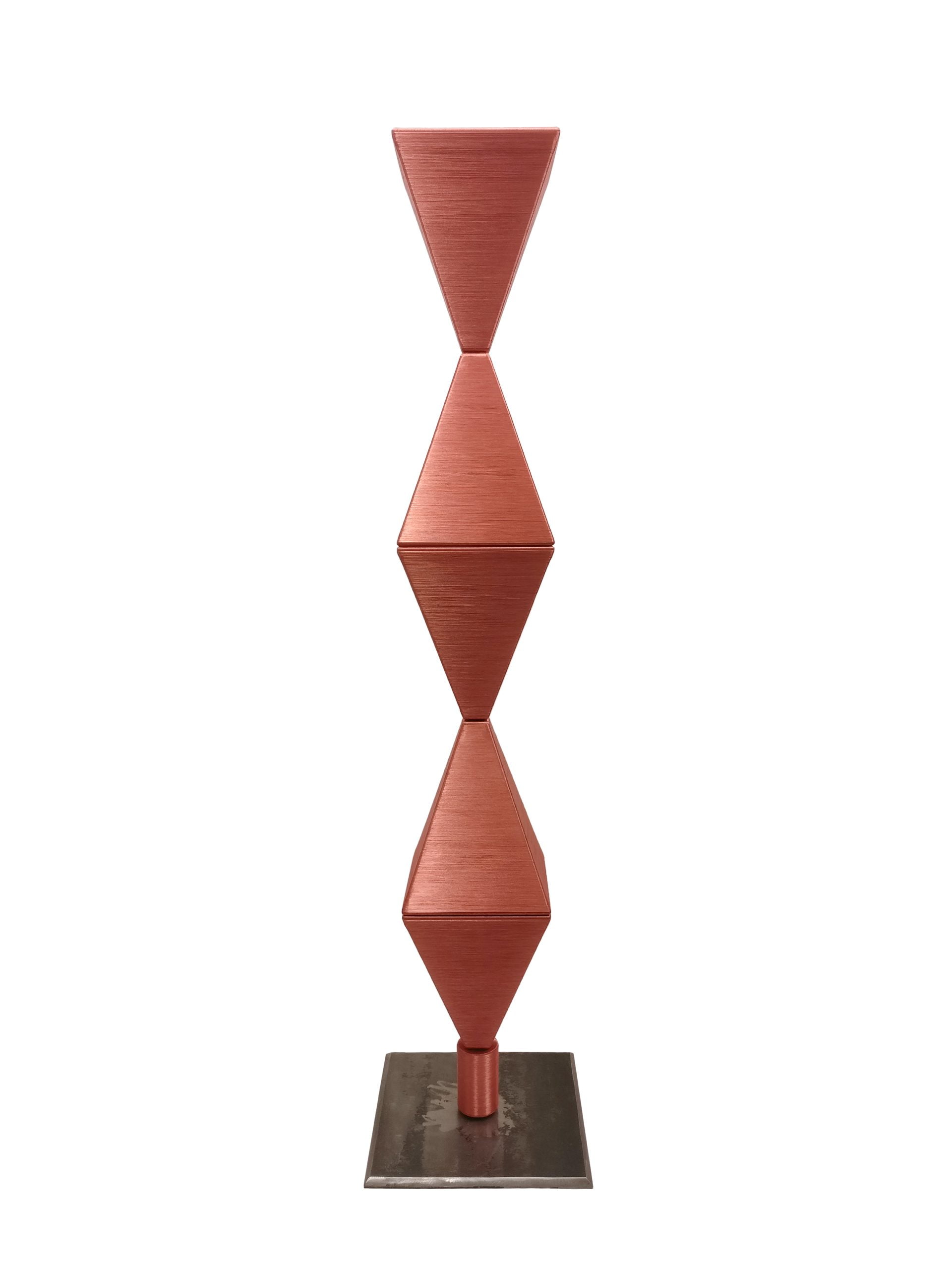 "Spiritual Machines, Totem 11" recycled objects: Alexa virtual assistant, pyramid speakers assembled in the Brancusi way, eco-friendly copper-coloured wire, 195 × 76 cm, 2019