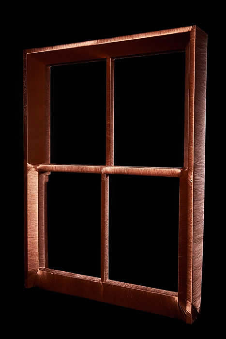 « SASH WINDOW DATA » sash window reproduced in wood and memorised with eco-friendly wire, 120 x 90 cm, 2013