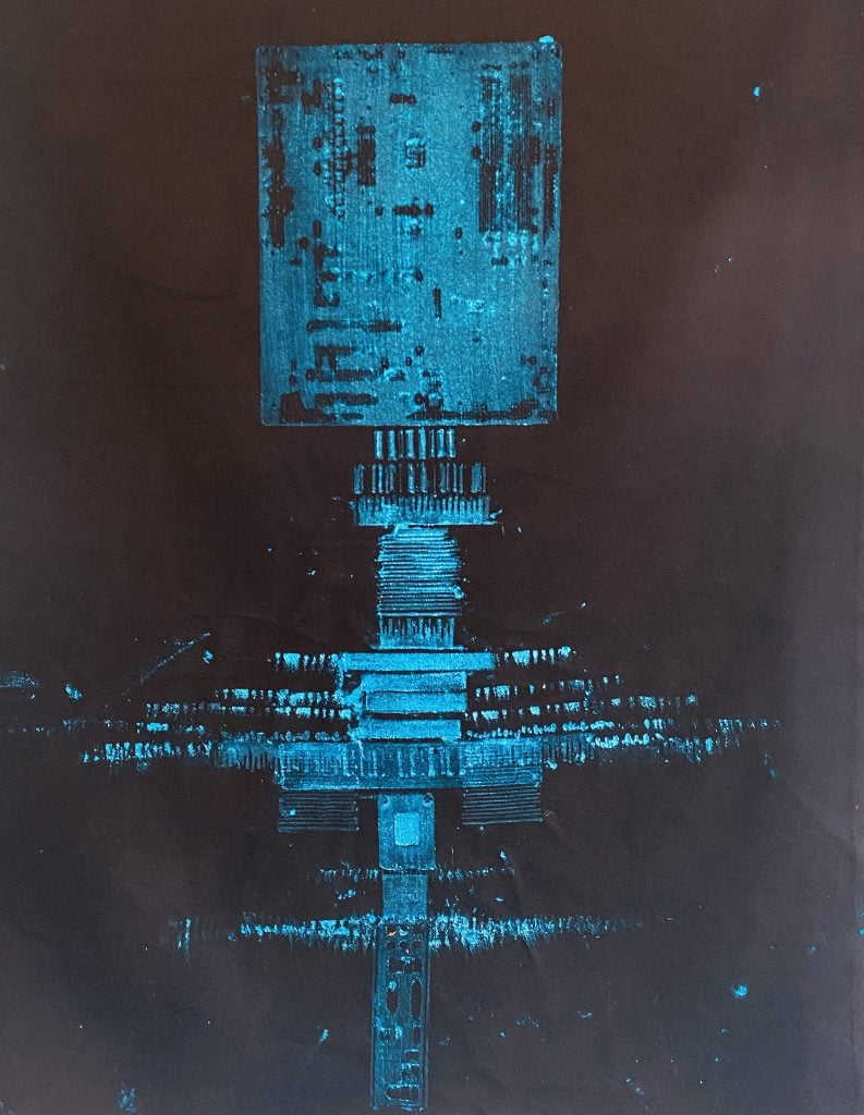 « DIGITAL GODDESS » CIRCUIT-BOARDS, GOUACHE ON FABRIC, 60 X 80 CM, 2022